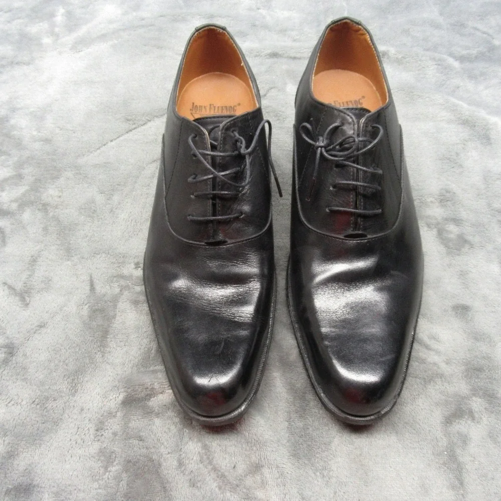 John Fluevog Shoes Men 8.5 Black Leather Oxford Dress Shoes Twin Turbine Formal